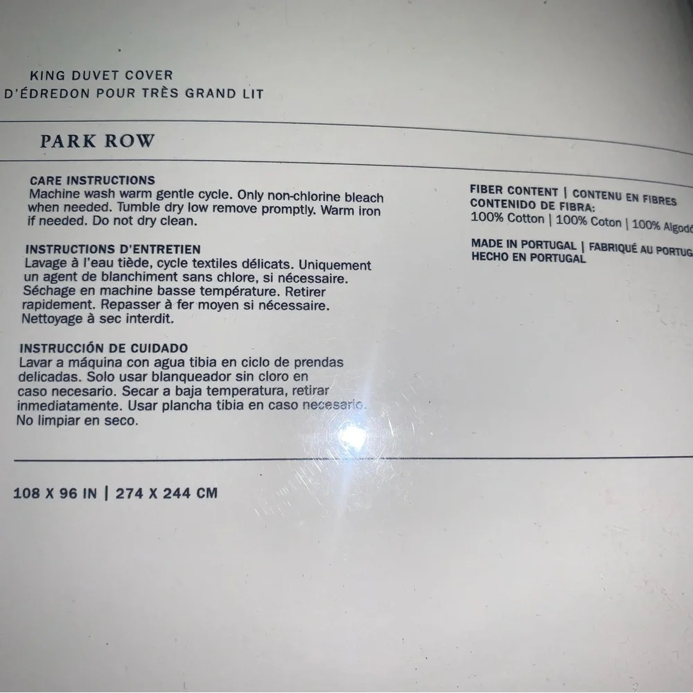 NEW Ralph Lauren Park Row HAYDEN Duvet Cover. King.‎ Cream. 100% Cotton